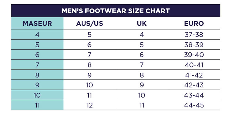 Maseur Size Guide Mens