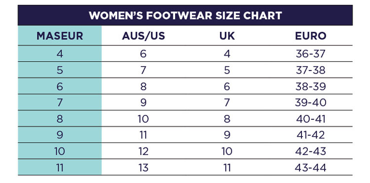 Maseur Size Guide Womens